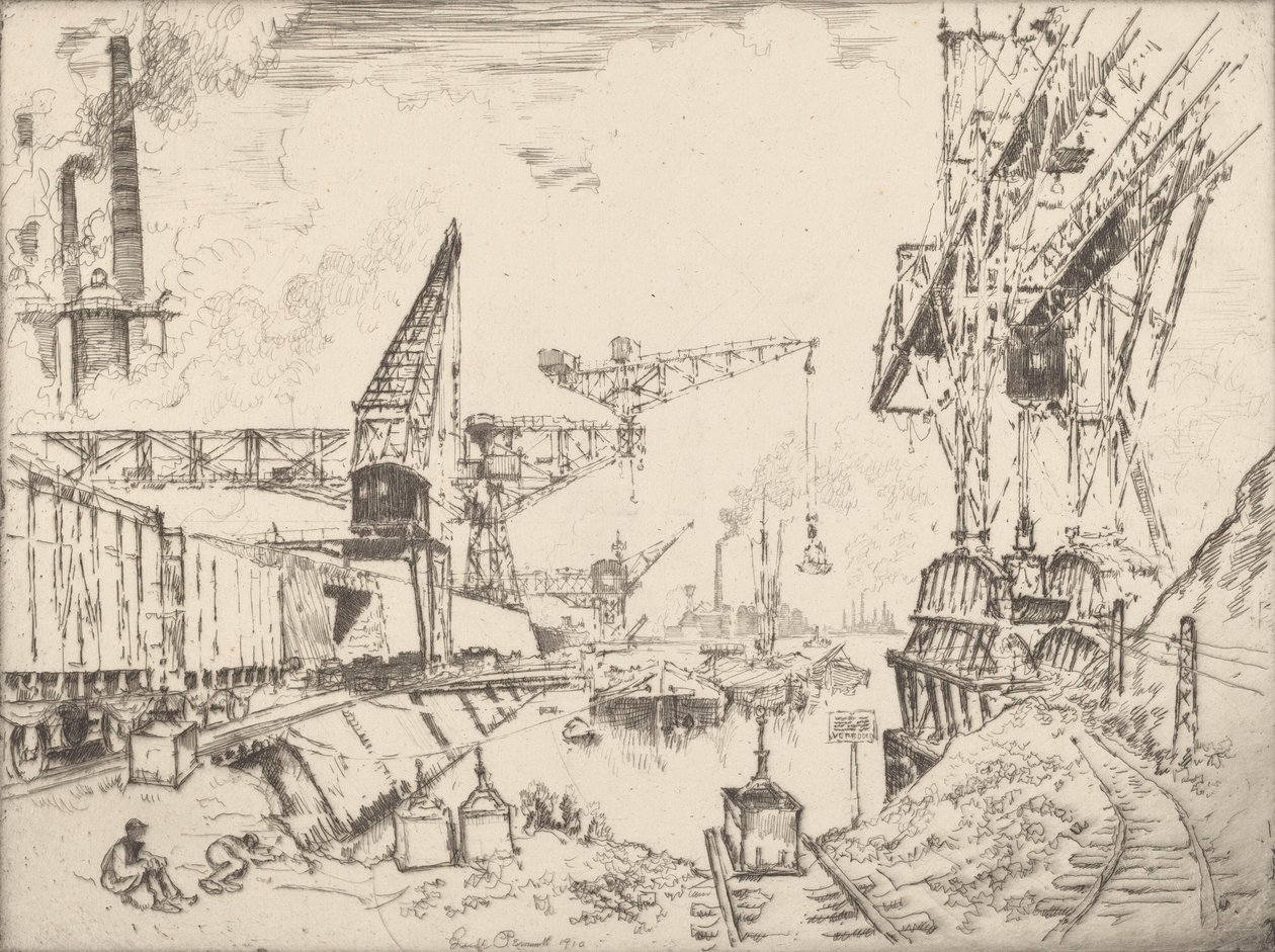 Kraner i Duisburg, 1910. af Joseph Pennell