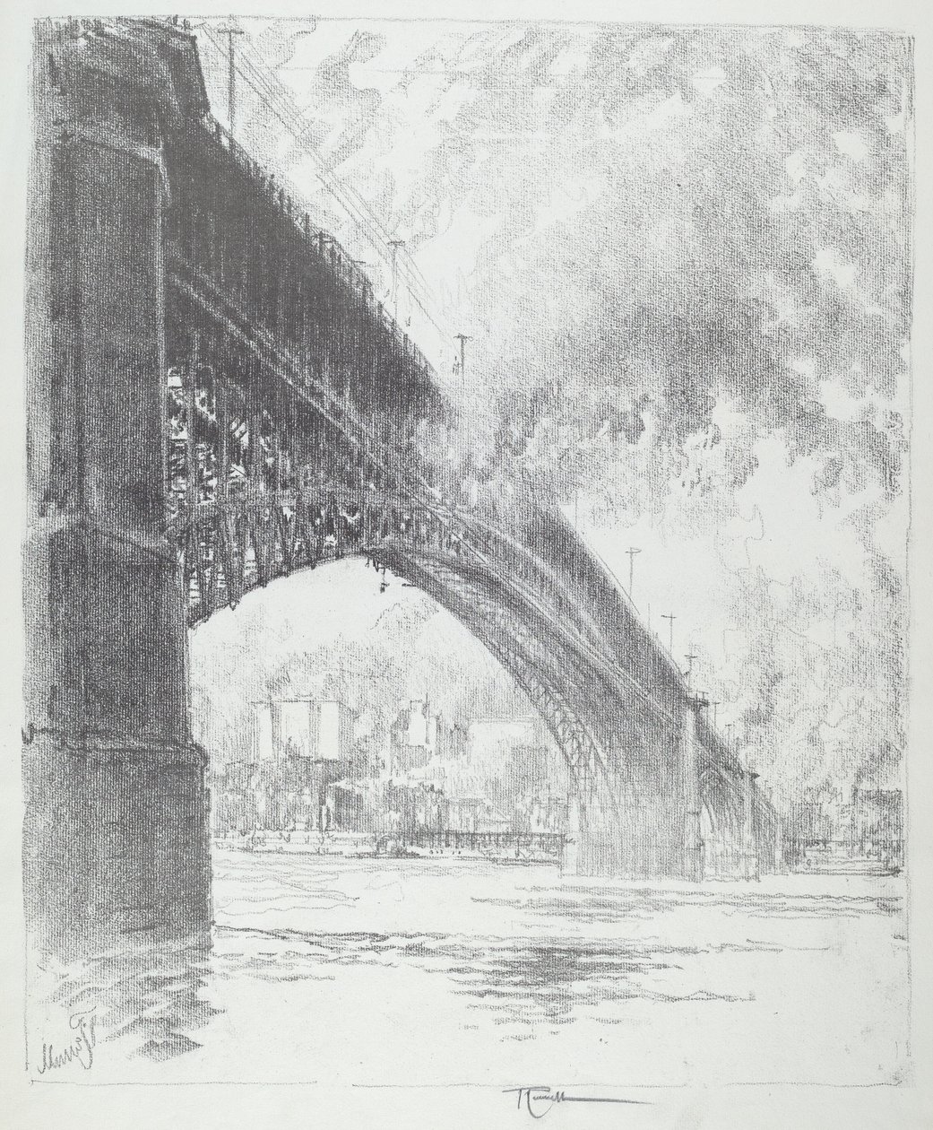Eads Bridge, St. Louis, 1919. af Joseph Pennell