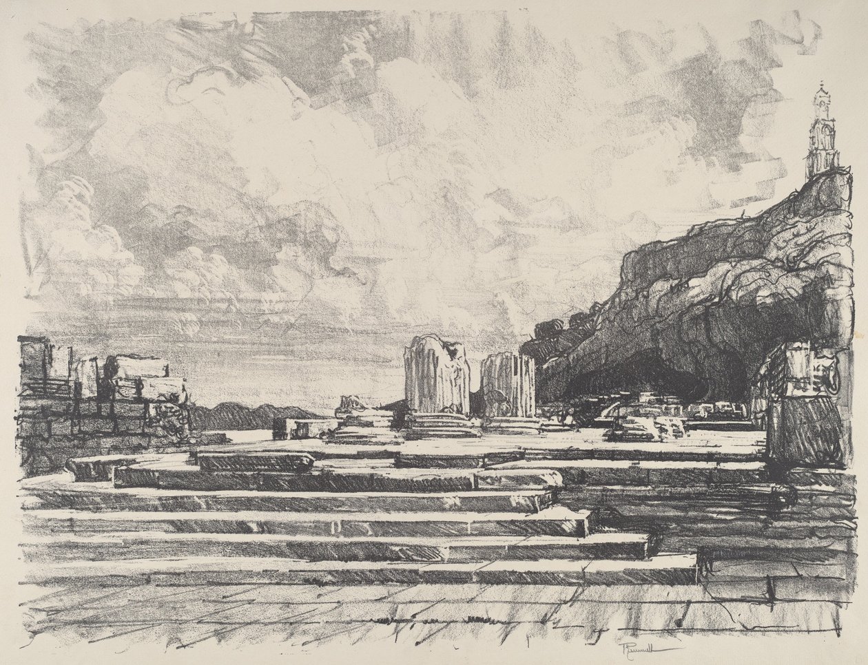 Eleusis, templets fortov, 1913. af Joseph Pennell