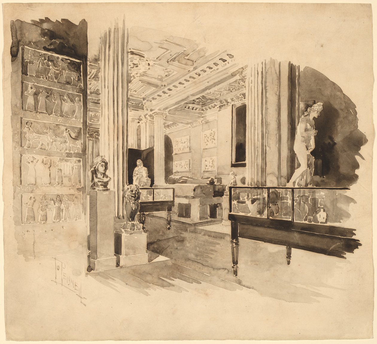 Interiør, Fitzwilliam Museum af Joseph Pennell