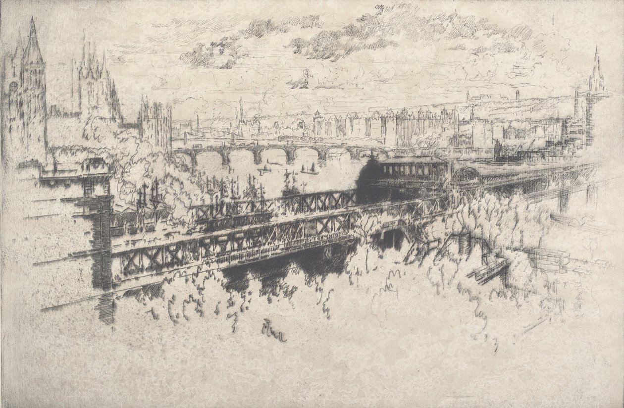 London over Charing Cross Bridge, 1910. af Joseph Pennell