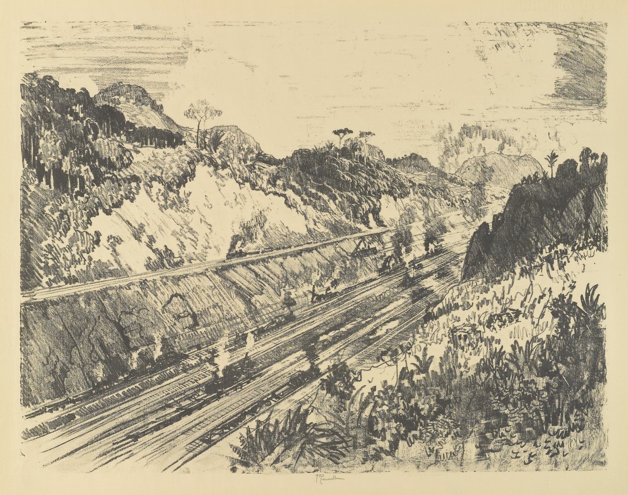 Looking Up the Cut fra Bad Obispo af Joseph Pennell