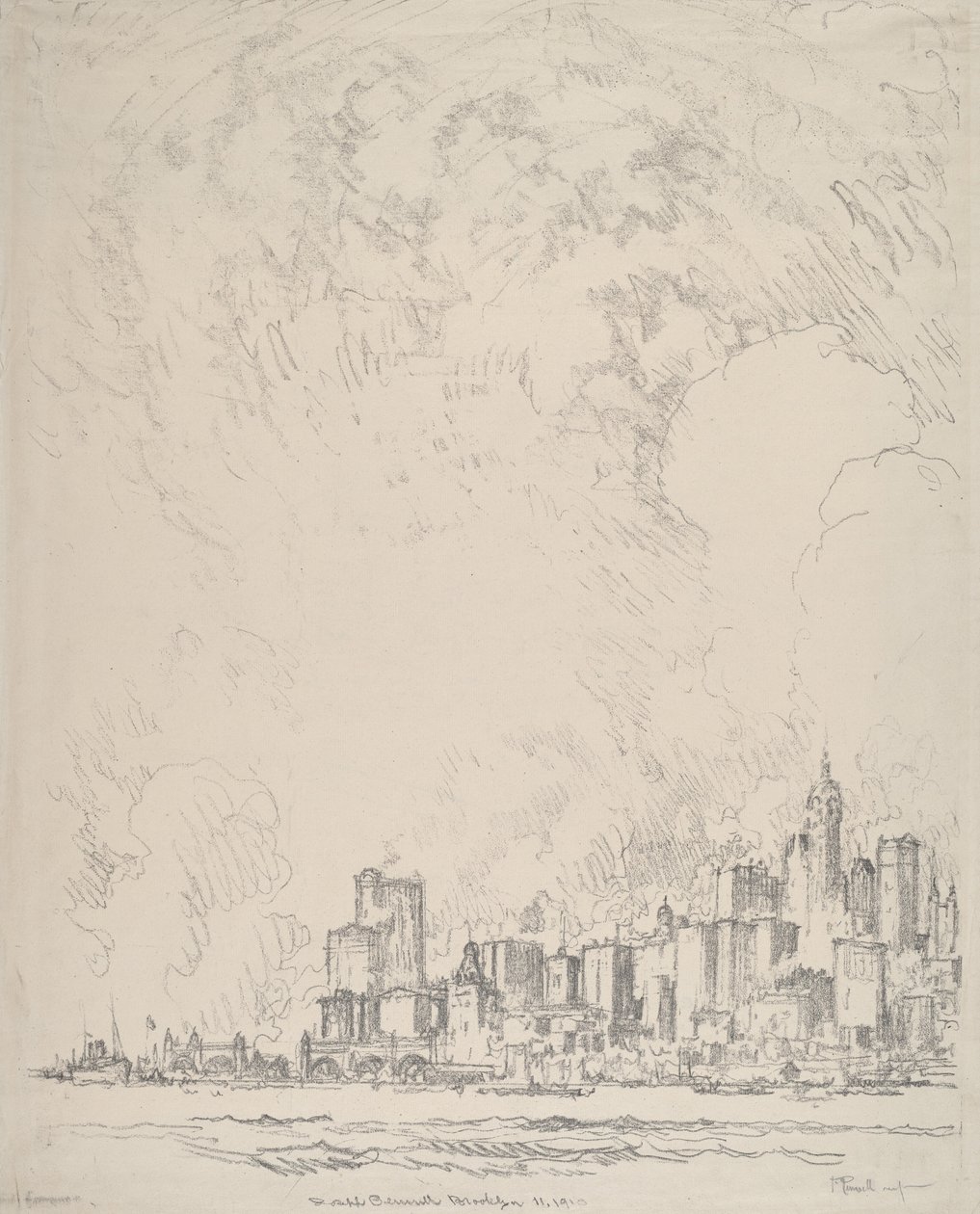 New York fra Brooklyn, 1910. af Joseph Pennell
