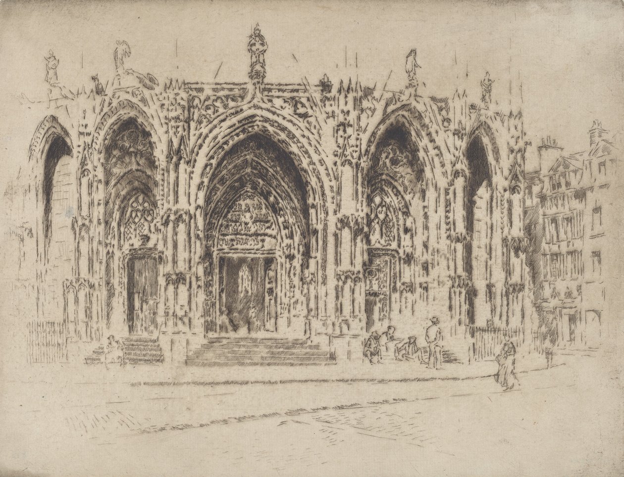 Porch of San Maclou, Rouen, 1907. af Joseph Pennell
