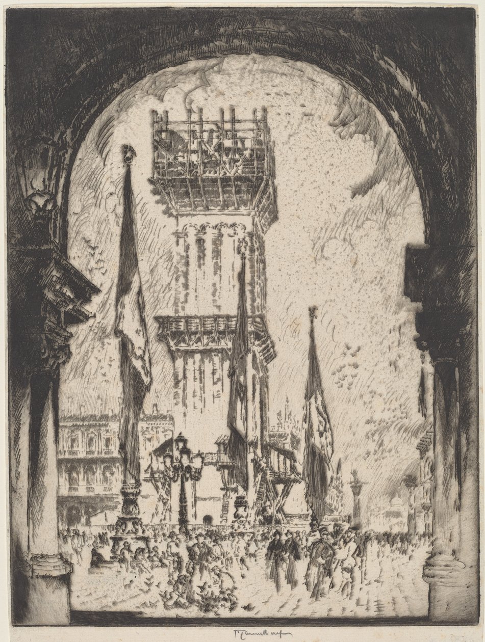 Genopbygning af Campanile, Venedig, No.I af Joseph Pennell