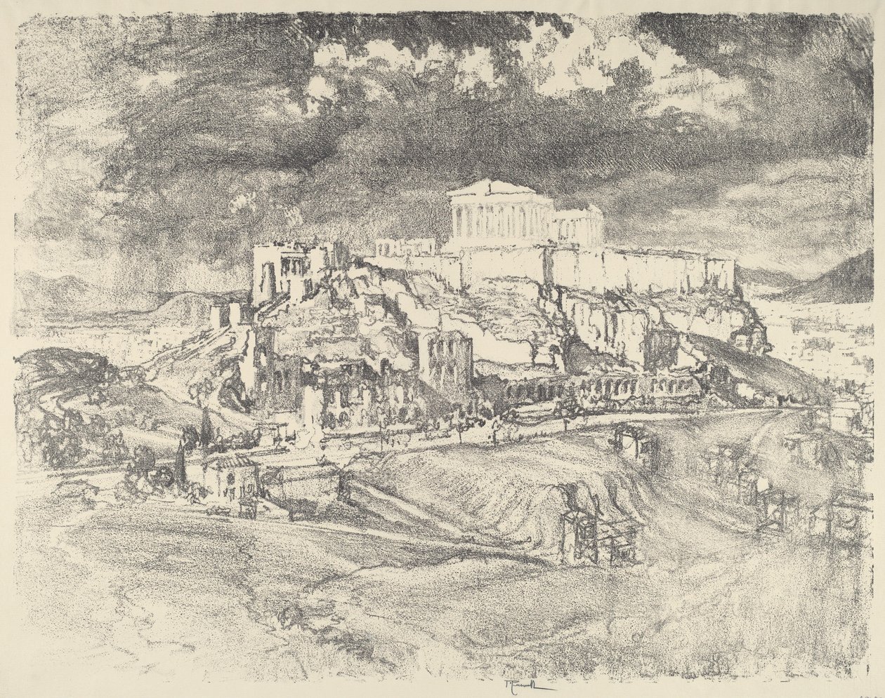 Storm bag Akropolis, 1913. af Joseph Pennell