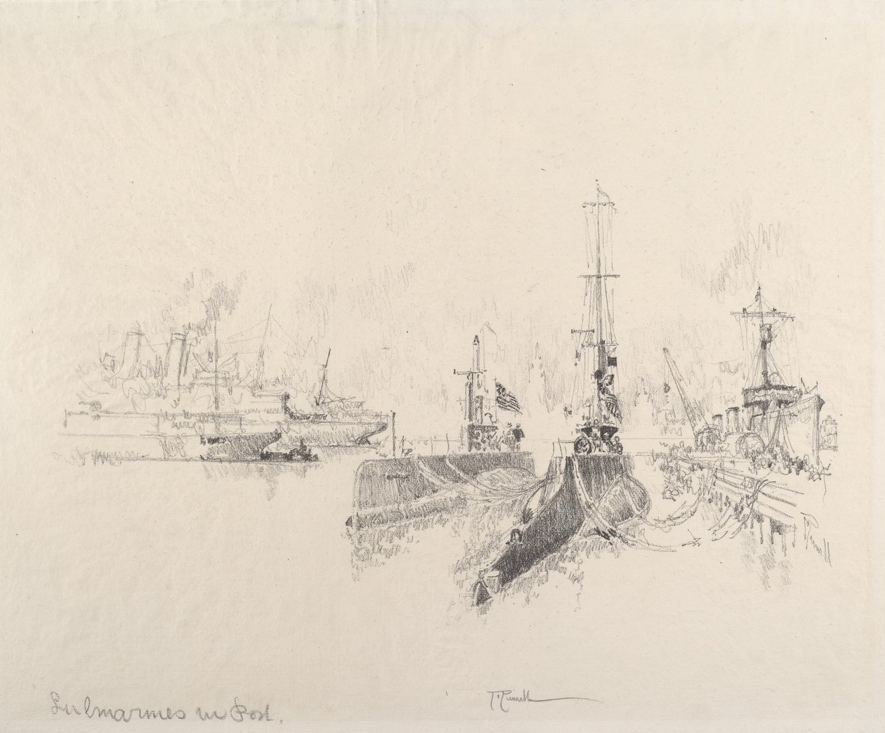 Ubåde i havn af Joseph Pennell
