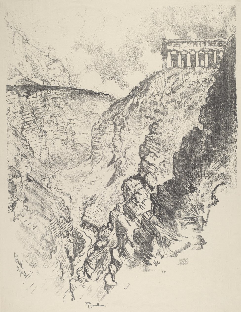 Tempel over kanonen, Segesta, 1913. af Joseph Pennell
