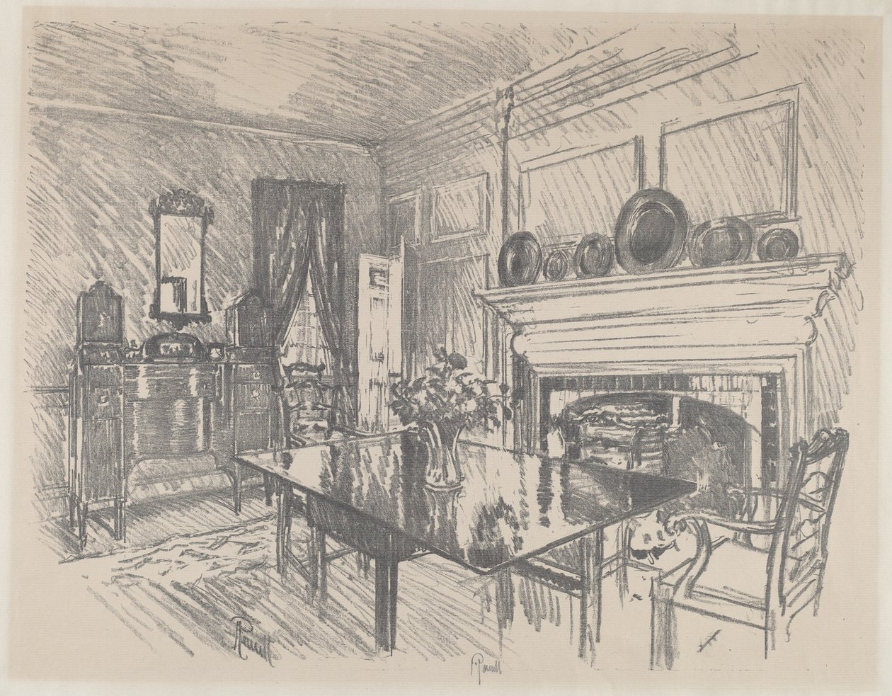 Spisestuen, Stenton, 1912. af Joseph Pennell