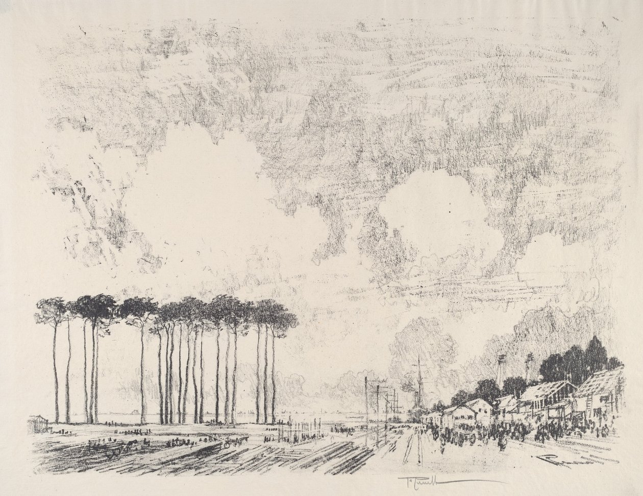 The Embarkation Camp, Classic Grove, 1917. af Joseph Pennell