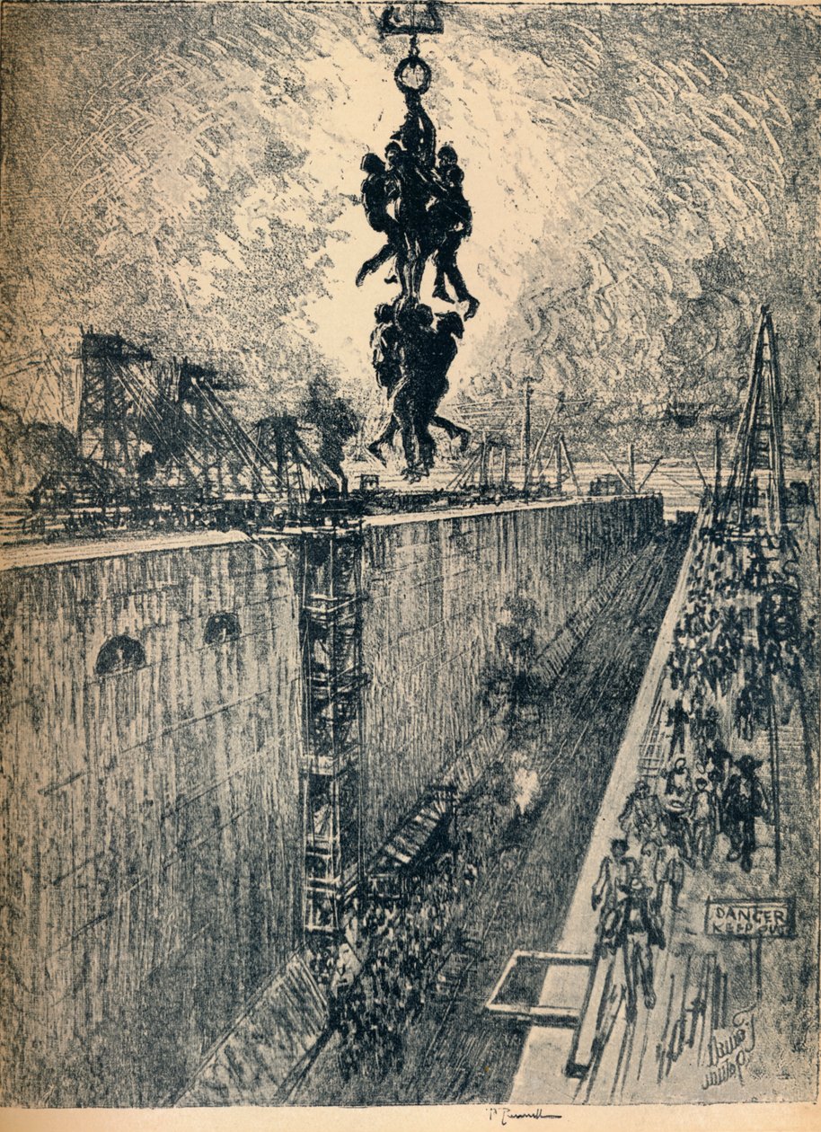 The End of the Day-Gatun Lock, 1912 af Joseph Pennell