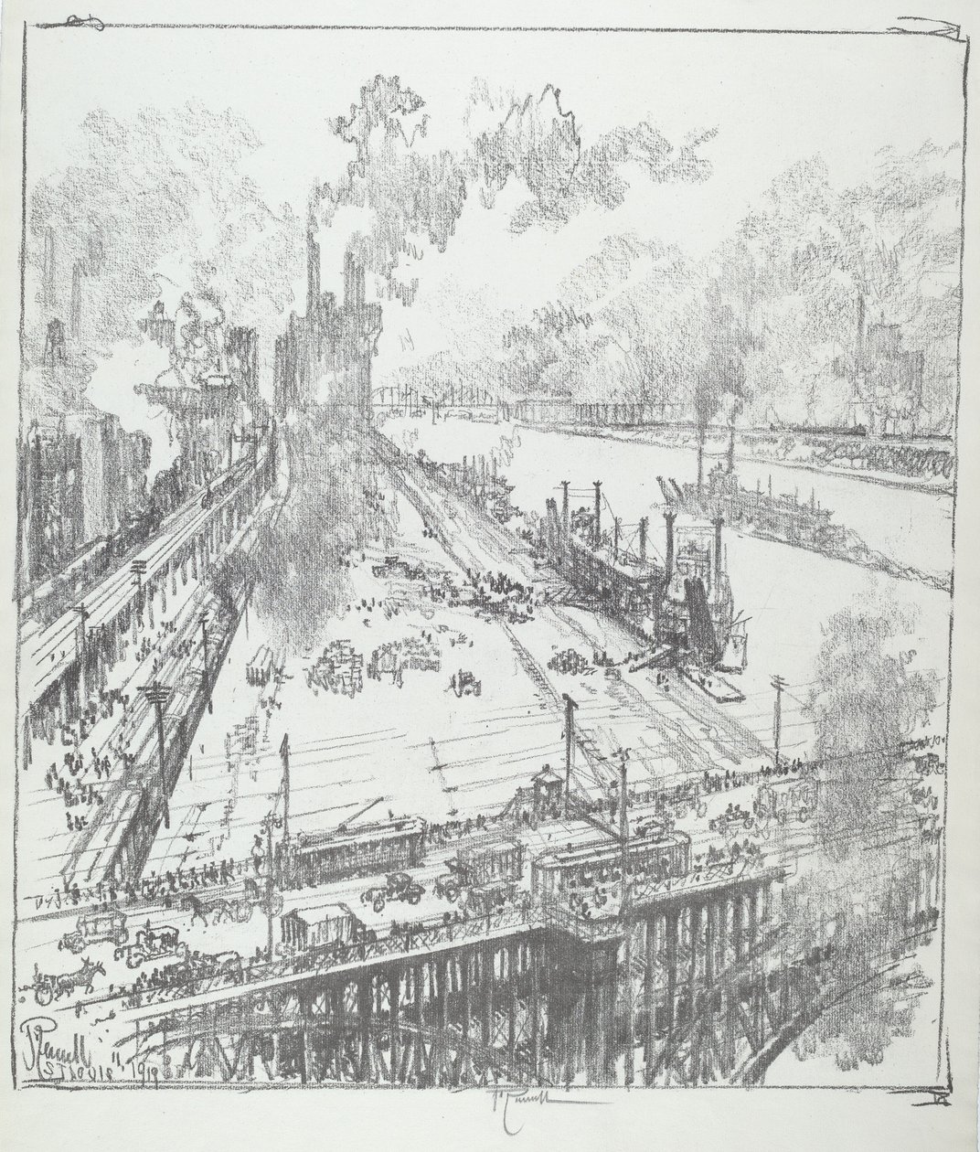 The Levee fra Eads Bridge, St. Louis af Joseph Pennell