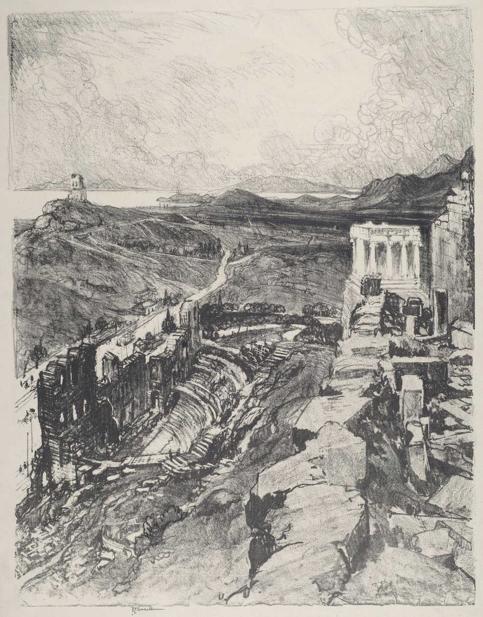 The Odeon, Athen, 1913. af Joseph Pennell