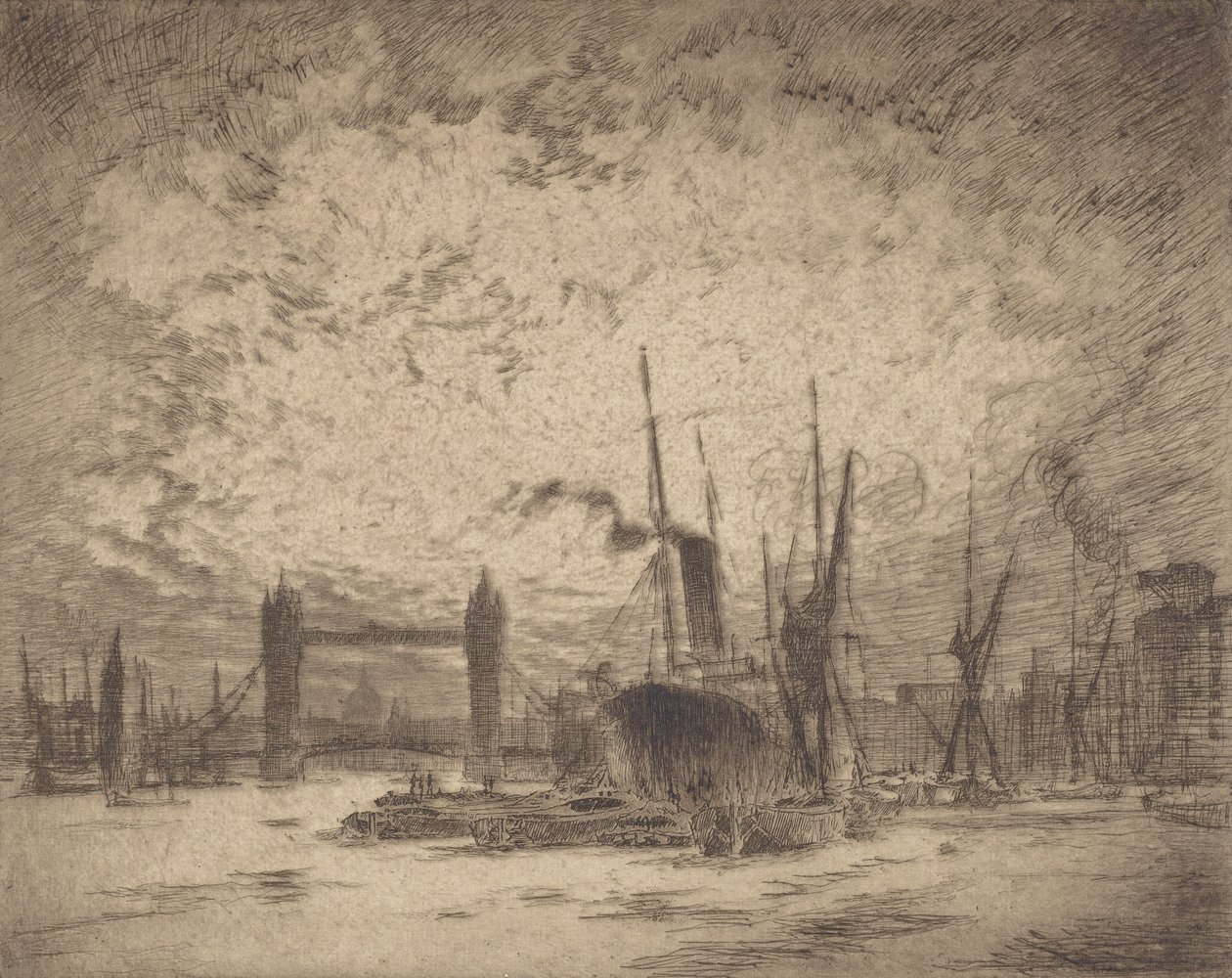 Tower Bridge, aften, 1905. af Joseph Pennell