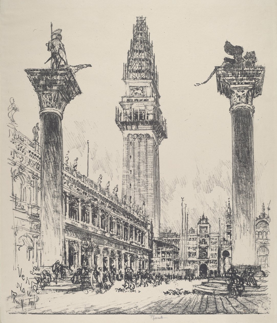 Venedig, Genopbygning af Campanile, 1911. af Joseph Pennell