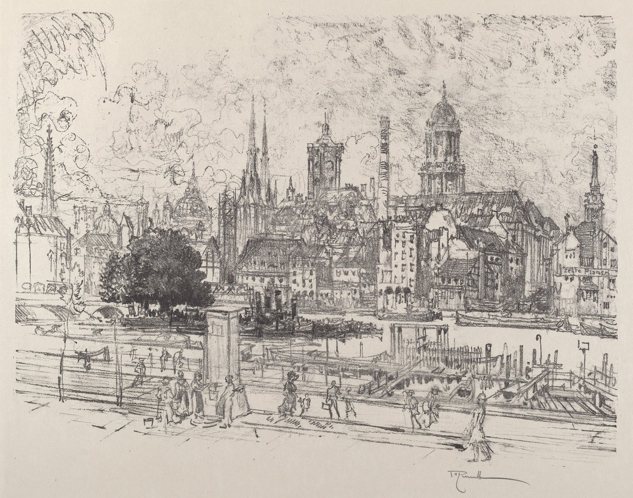 Udsigt på Spree, Berlin af Joseph Pennell