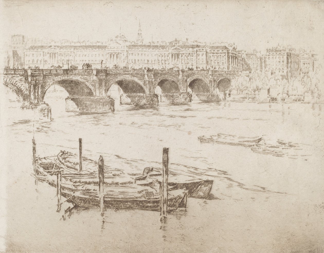 Waterloo Bridge og Somerset House, 1905. af Joseph Pennell