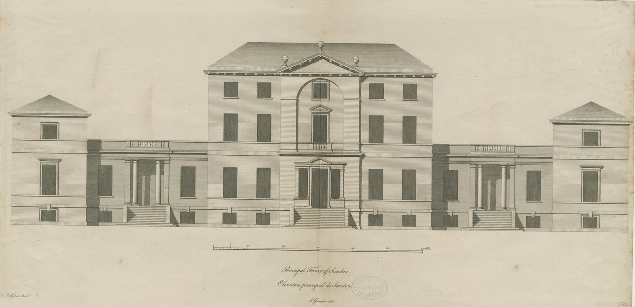 Sandon Hall: gravering, nd [1769-1771] (tryk) af Joseph Pickford