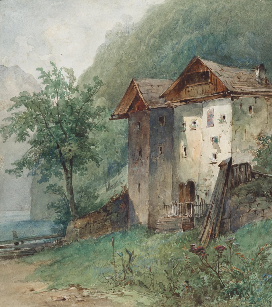 Huse ved en bjergsø af Joseph Selleny