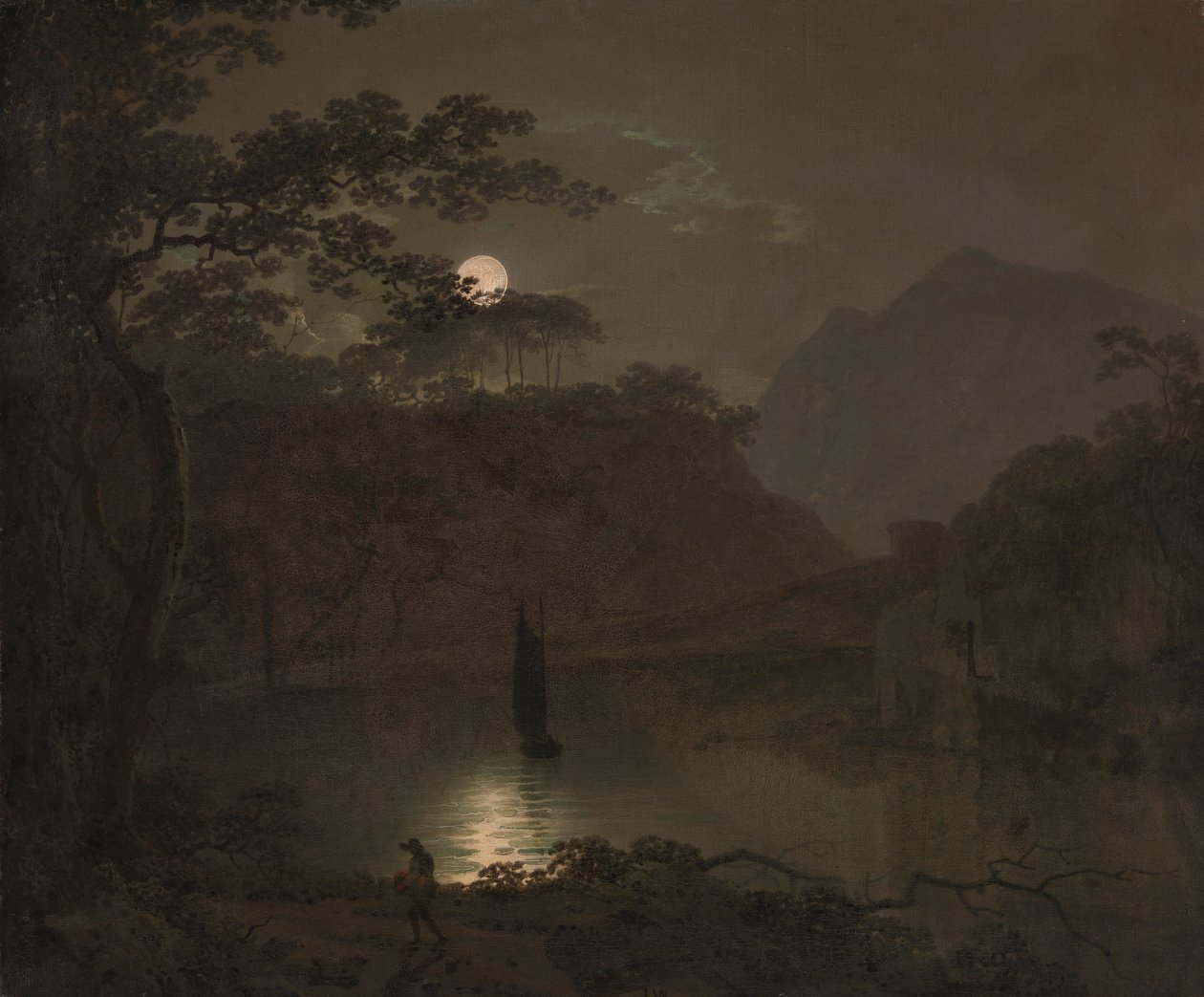En sø ved måneskin af Joseph Wright of Derby