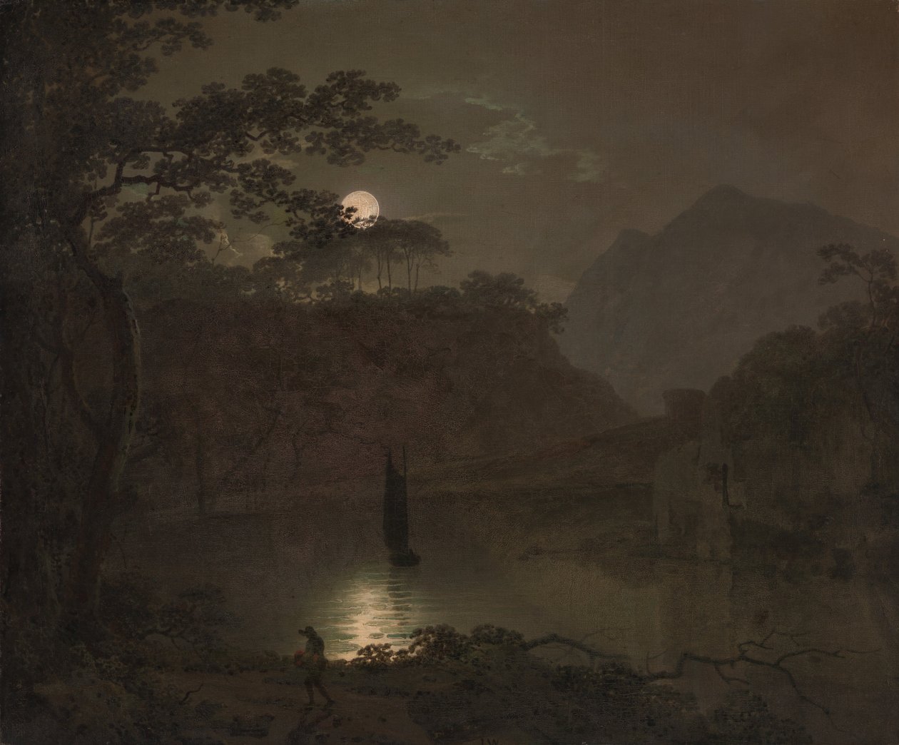 En sø i måneskin af Joseph Wright of Derby