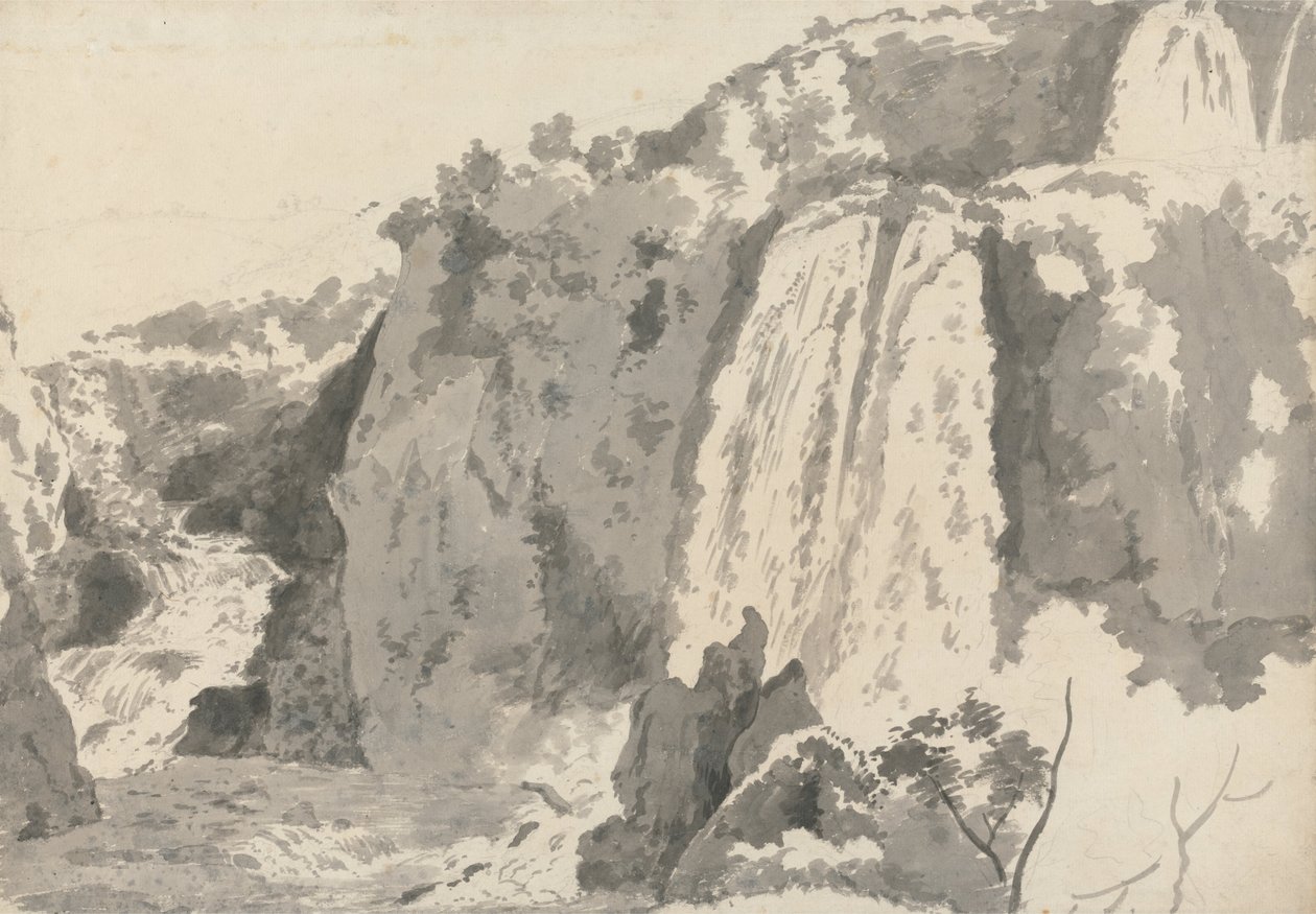 Klippelandskab med vandfald af Joseph Wright of Derby
