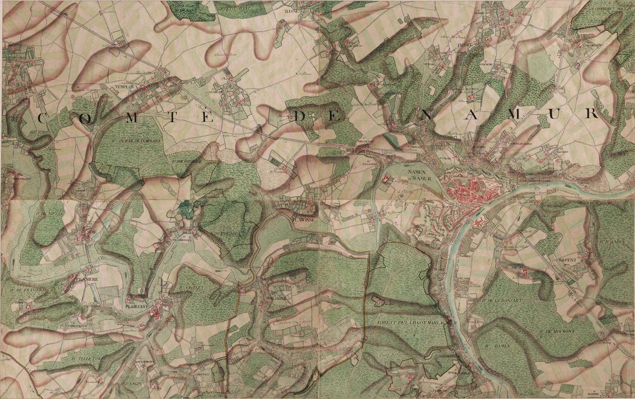 Kort over Namur af Joseph de Ferraris
