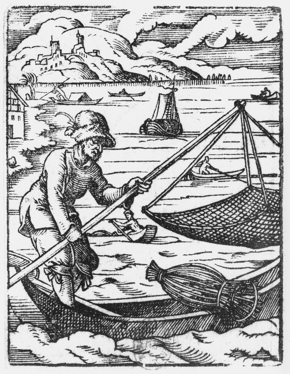 Fiskeren (træsnit) (bw foto) af Jost Amman
