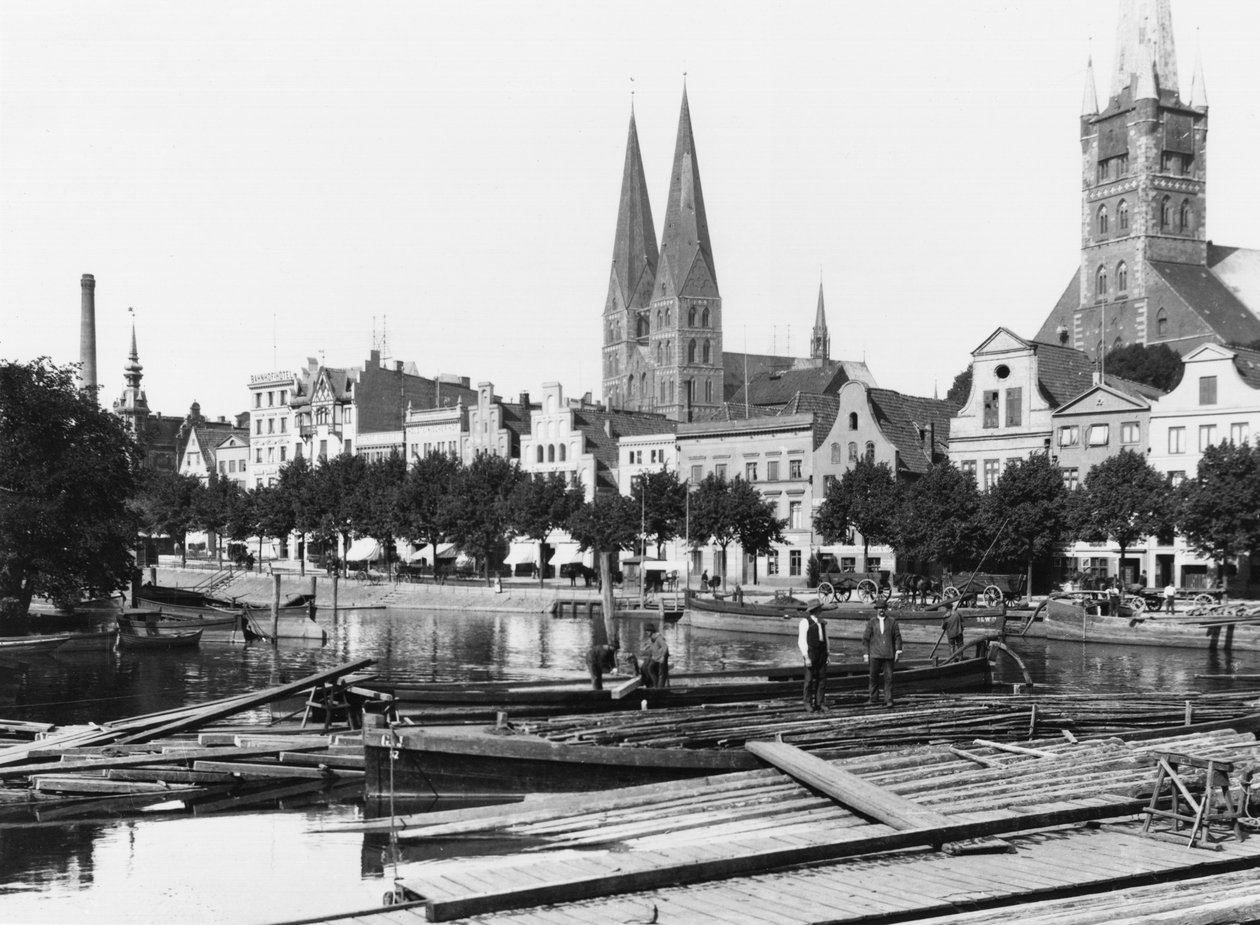 Sælger træ ved floden Trave, Lubeck, ca. 1910 af Jousset