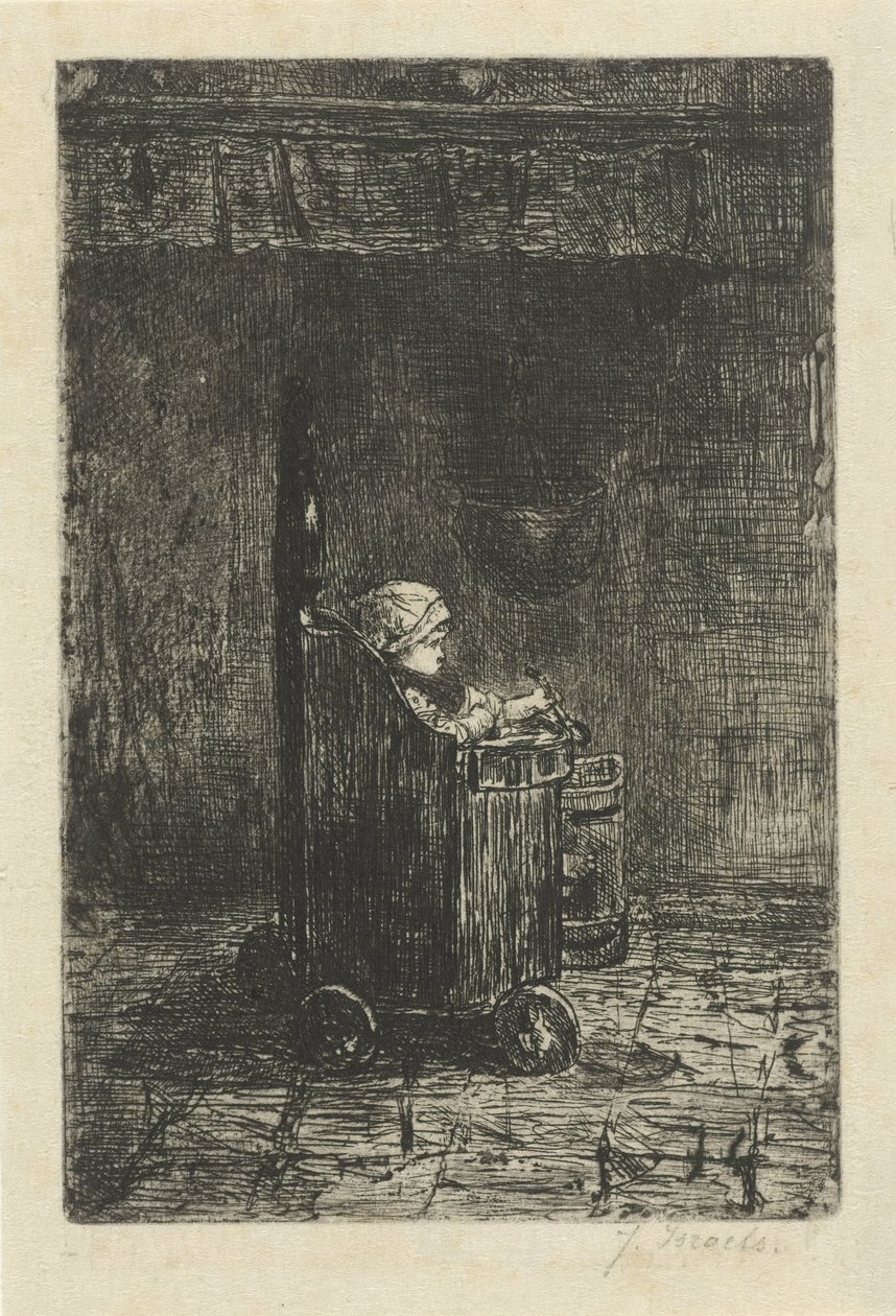 Barn i højstolen af Jozef Israëls (signed by artist)