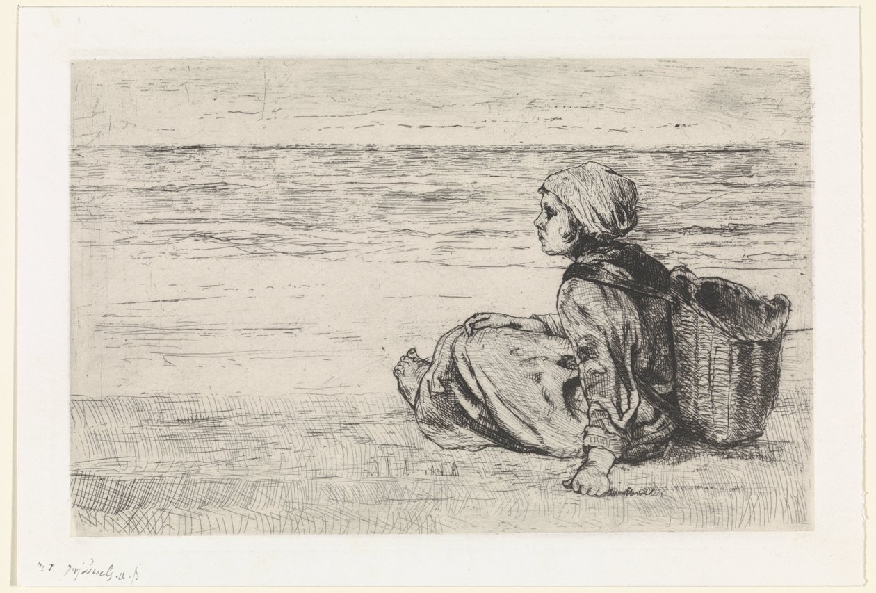 Pige ved havet af Jozef Israëls (signed by artist)