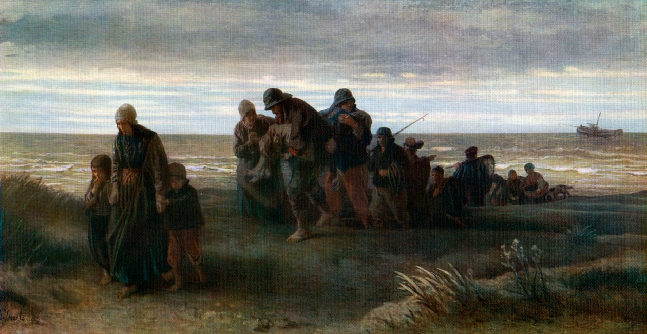 Fiskere med en druknet mand, c1861, 1912. af Jozef Israëls