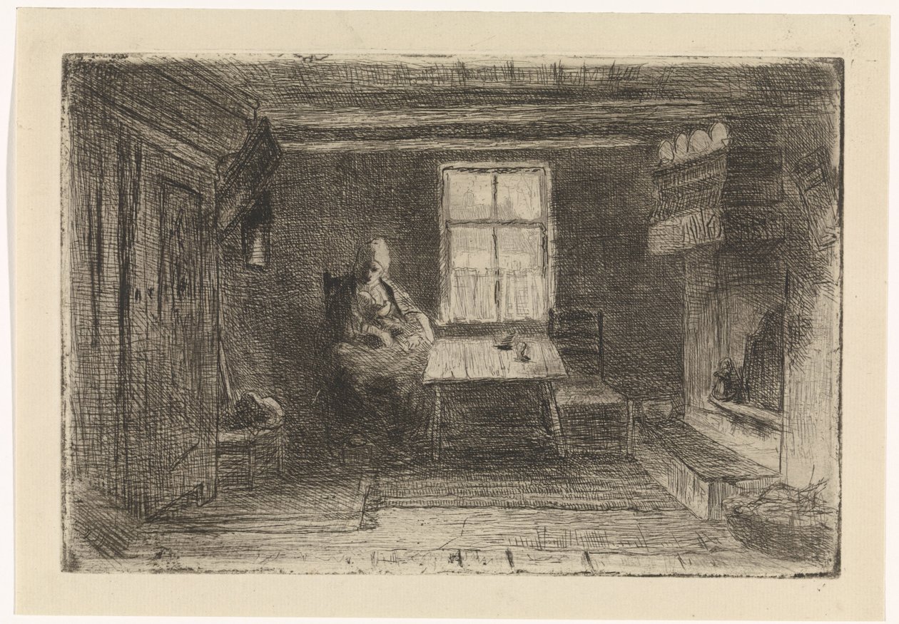 Interiør med mor og barn af Jozef Israëls