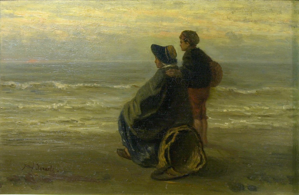 Mor og barn ved en strand af Jozef Israëls