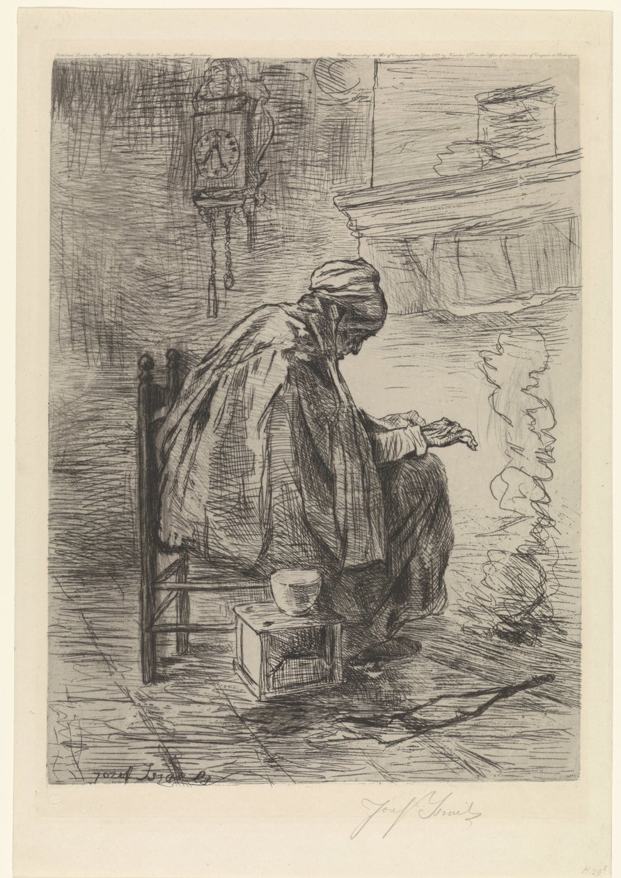Gammel kvinde ved pejsen af Jozef Israëls
