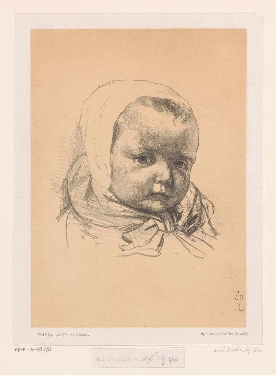 Portræt af en baby med hat af Jozef Israëls