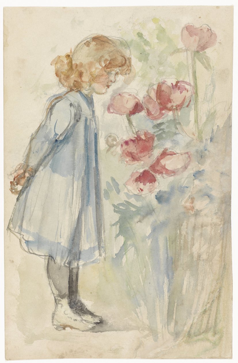 Stående pige i blomsterhaven af Jozef Israëls