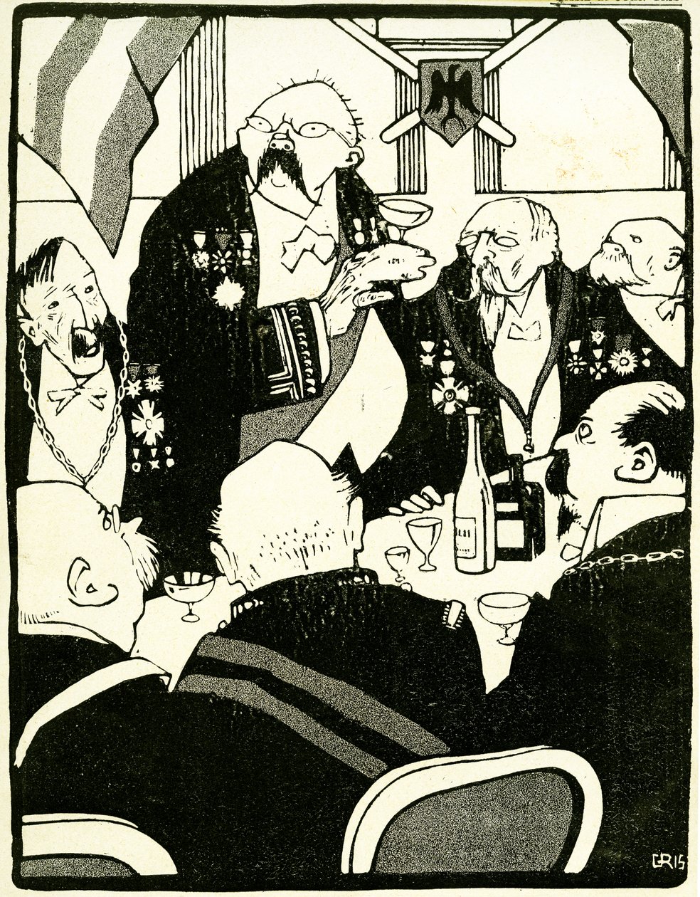 Europæiske ledere skåler under en konference i 1908. . af Juan Gris