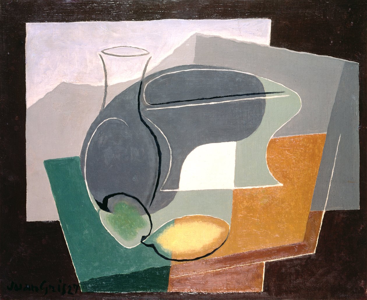 Frugtfad og karaffel, 1927 af Juan Gris