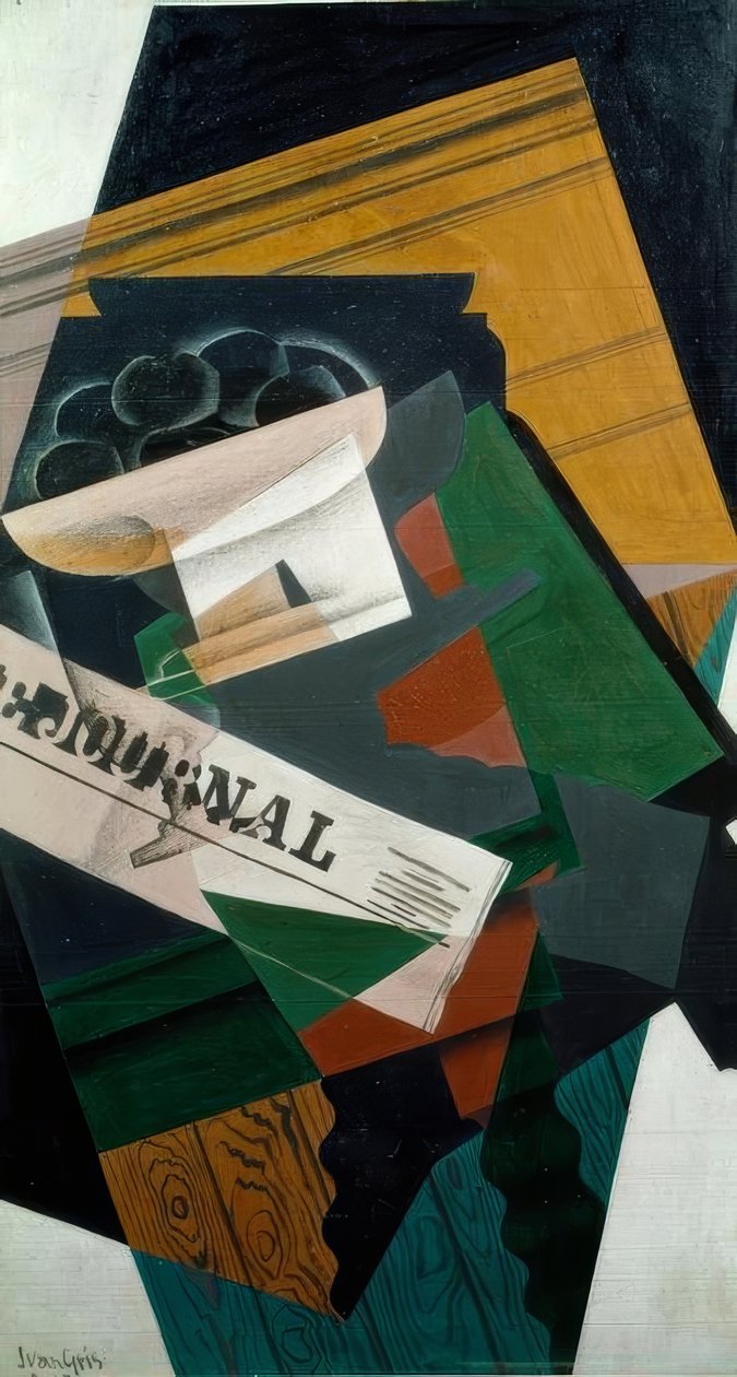 Stilleben med avis af Juan Gris