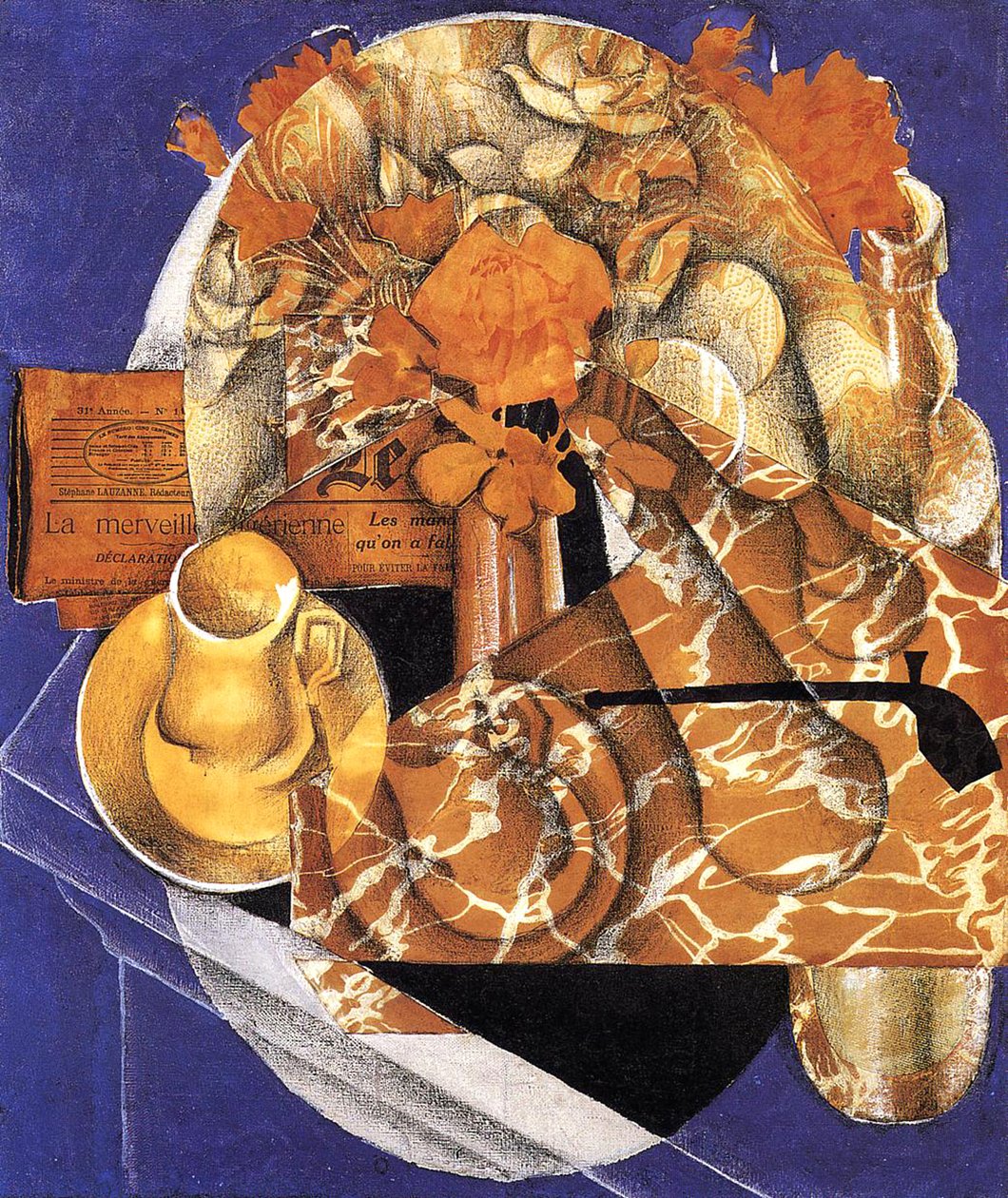 Stilleben med blomster, 1914 (olie, collage og blyant på lærred) af Juan Gris