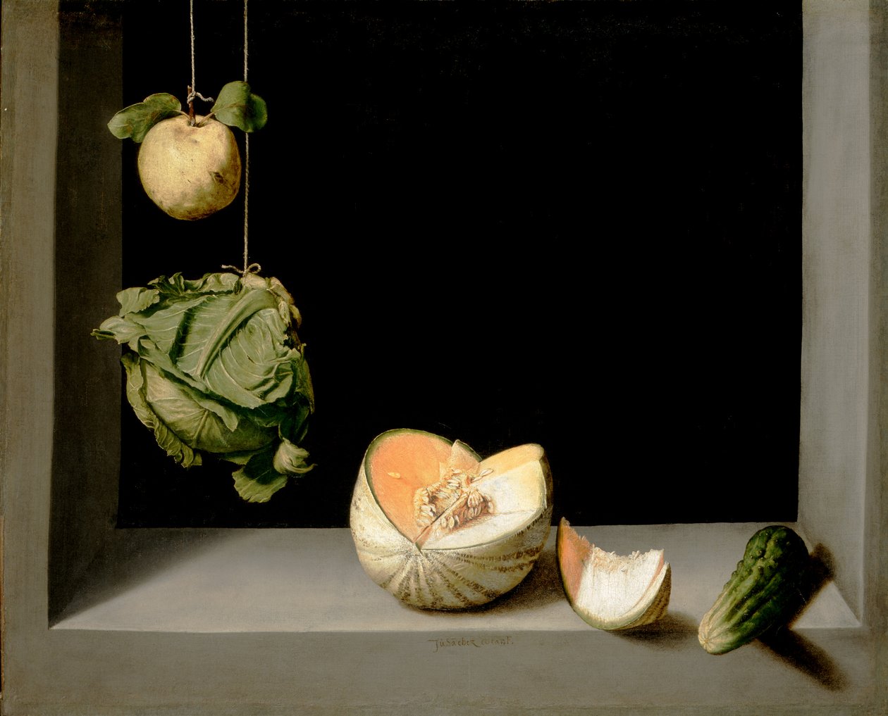 Kvæde, kål, melon og agurk, ca.1602 af Juan Sanchez Cotan