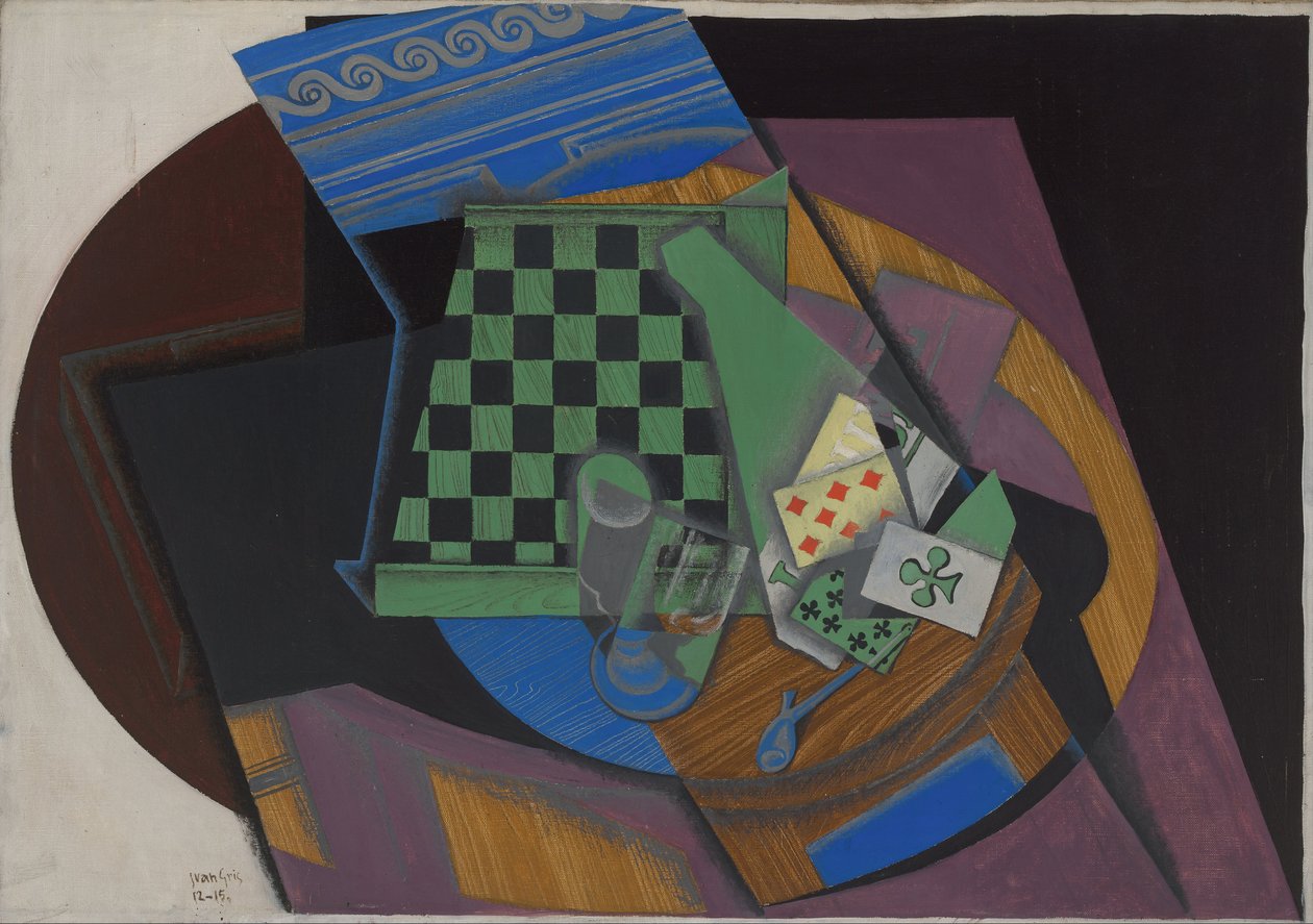 Skaktern og spillekort, 1915 af Juan Gris