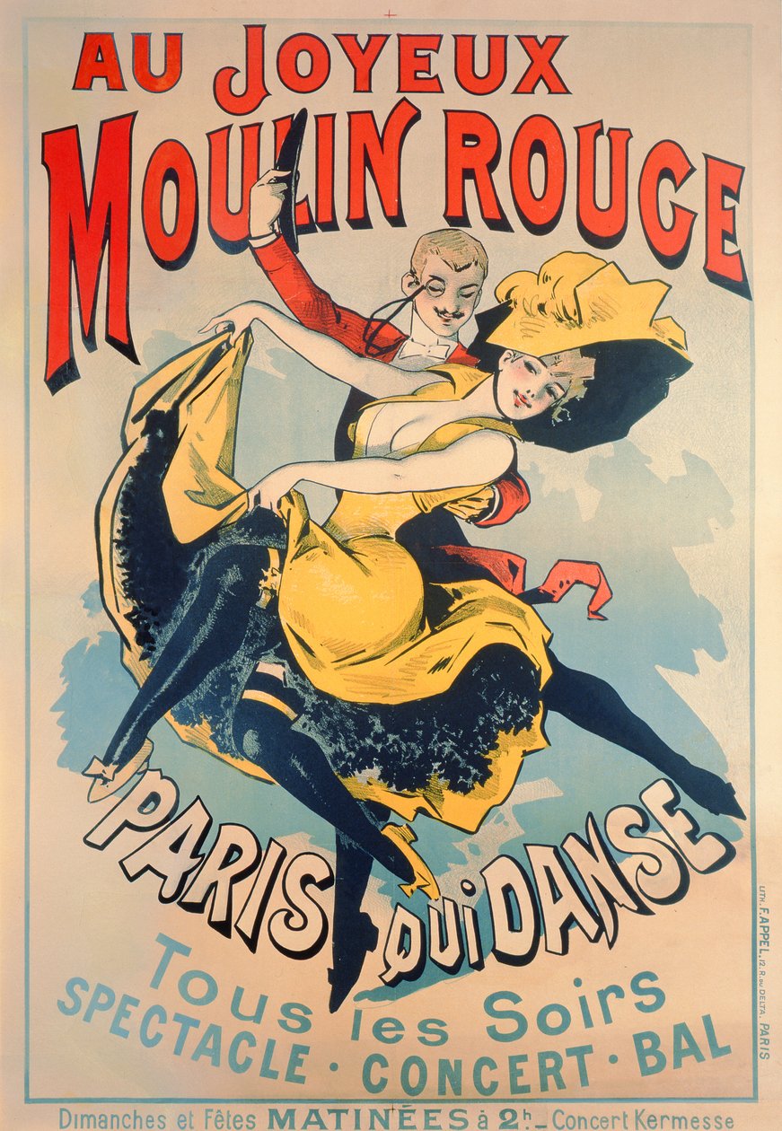 Paris danser ved den glade Moulin Rouge, ca. 1890 af Jules Cheret