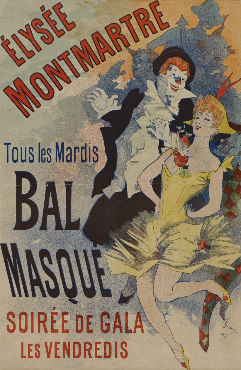 Élysée Montmartre: Bal Masque, udgivet 18. januar 1891 (farve litho på papir) af Jules Cheret