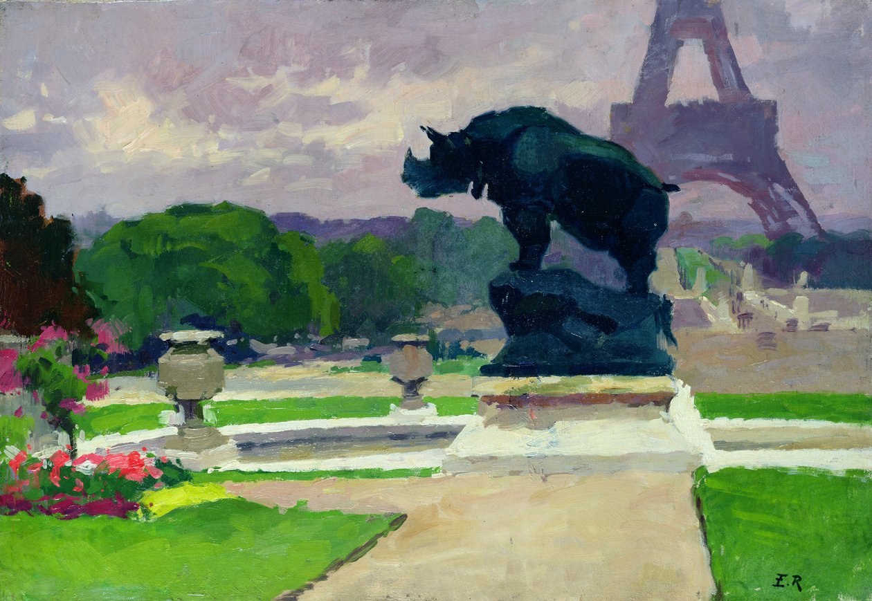 Trocadero-haverne og næsehornet af Jacquemart af Jules Ernest Renoux