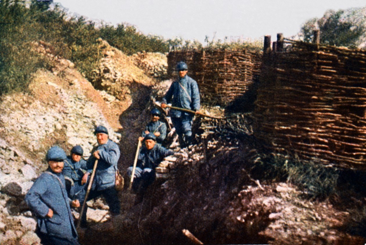 Franske soldater foran Voevre, Slaget ved Verdun, september 1916 (autokrom) af Jules Gervais Courtellemont