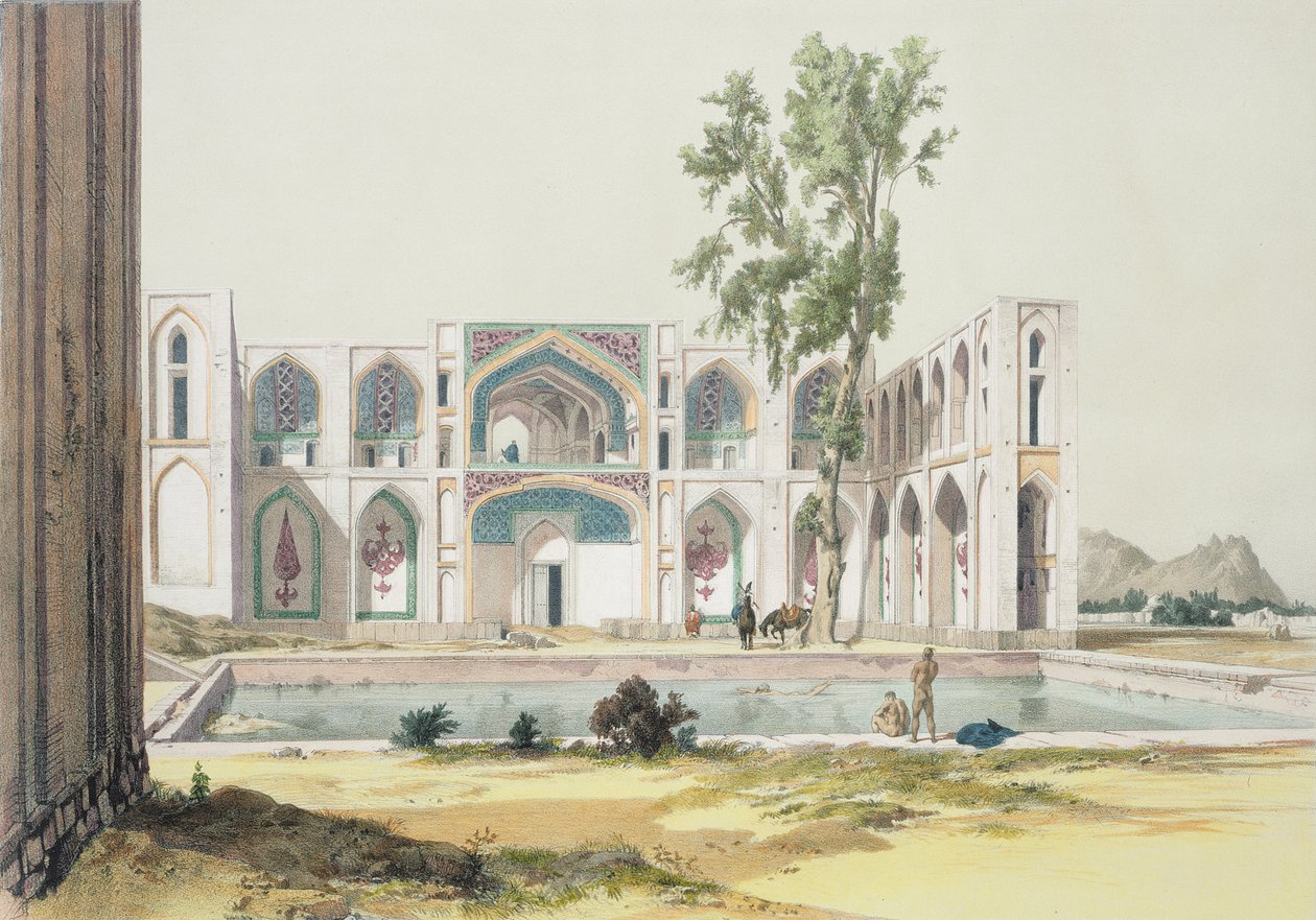 Tchar-Bag-paladset i Isfahan, Persien, plade 99 fra "A Voyage in Turkey and Persia", graveret af kunstneren af Jules Joseph Augustin Laurens