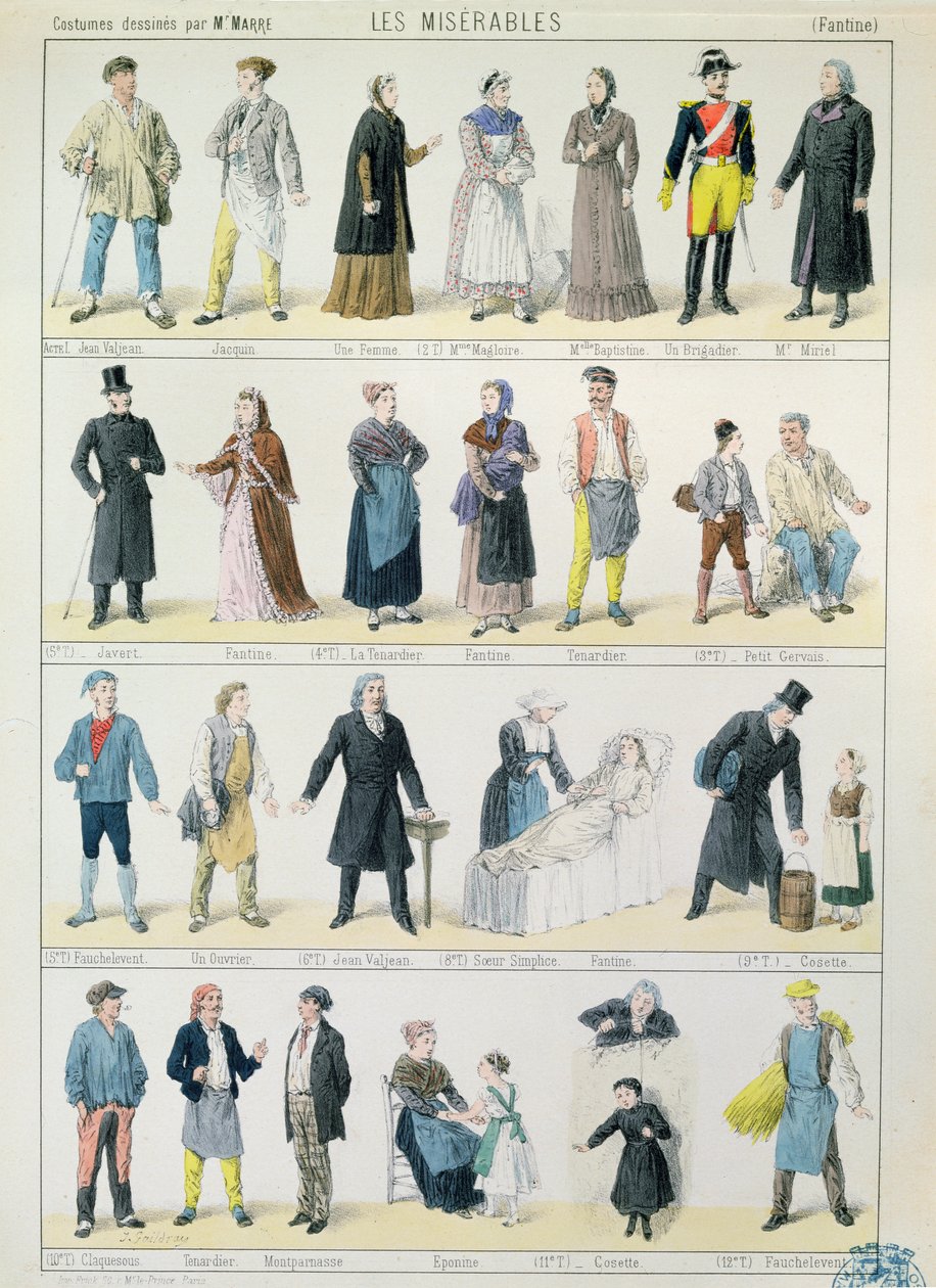 Kostumedesign til en tilpasning af Les Miserables af Victor Hugo (1802-85) til teatret, 1878 af Jules Marre