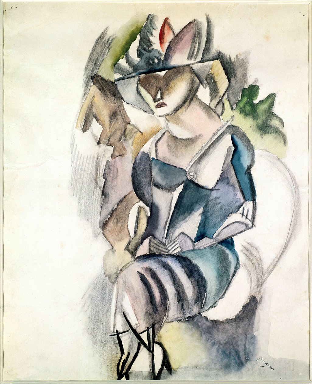 Siddende kvinde, 1917 (wc og blyant på papir) af Jules Pascin